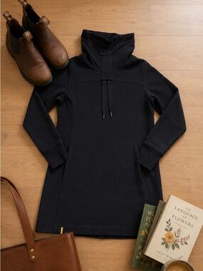 Lole Womens Black Organic Cotton Blend Funnel Neck Tunic Sweater Dress Granola L